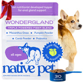 Native Pet WonderGland tub front showing anal gland supplement for digestive support