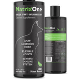NatrixOne camelina oil for dogs bottle with dropper for easy daily dosing.