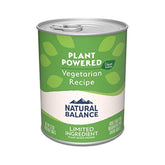 Natural Balance vegetarian dog food can front view — convenient 12-pack for balanced meals.