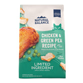 Natural Balance cat food chicken green pea bag showing grain-free nutrition for digestive support