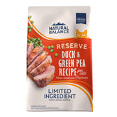 Natural Balance limited-ingredient adult cat food bag highlights duck-first formula for digestion.