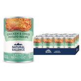 Natural Balance Limited Ingredient dog food packaging shows grain-free formula for sensitive stomachs.