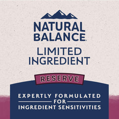 Natural Balance Reserve venison kibble close-up illustrating protein-forward bites