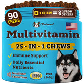 Natural Dog Company 25-in-1 soft-chews puppy bottle close-up for puppy vitality.