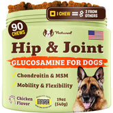 Natural Dog Company hip joint supplement bottle supports mobility and comfort.