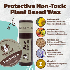 Natural Dog Company PawTection Balm stick in action during winter walk.