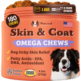 Natural Dog Company skin & coat supplement bottle shows omega-3 blend for a glossy coat