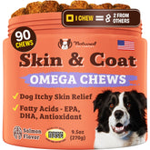 Natural Dog Company Skin & Coat supplement bottle with salmon oil for a glossy coat