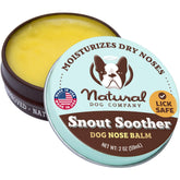 Natural Dog Company Snout Soother tin shows soothing relief for dry noses.