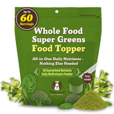 Natural Dog Company Super Greens packaging closeup shows clean ingredients and recyclable packaging.