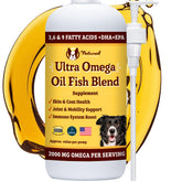 Natural Dog Company Ultra Omega Oil bottle pour showing easy dosing for dogs' daily skin and coat support