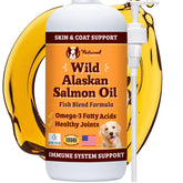 Natural Dog Company Wild Alaskan Salmon Oil bottle highlights omega-3 support for skin and coat