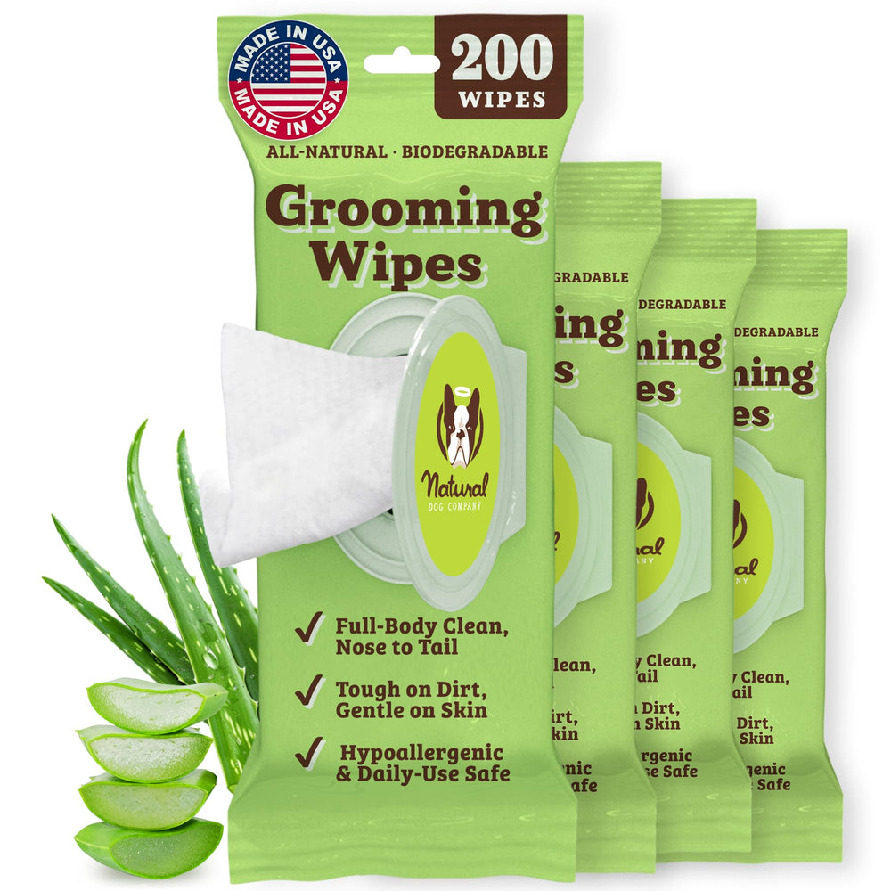 Natural Dog Company XL grooming wipes packaging front highlights fragrance-free, hypoallergenic cleaning for quick refresh