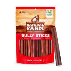 Natural Farm Bully Sticks 6-inch odor-free chews for dogs—long-lasting entertainment.