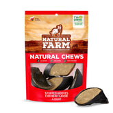Natural Farm chicken-filled cow hooves pack four for dogs, long-lasting chew.