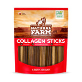 Natural Farm Collagen Sticks 6in pack on shelf, odor-free dog chew for long-lasting enjoyment.