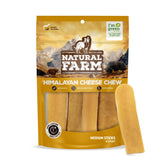 Natural Farm Himalayan Yak Chews pack-front shows a protein-rich dog treat for active pets.