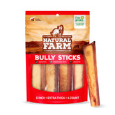 Natural Farm Jumbo Bully Sticks 6in 4-pack unwrapped for engaging dog chews