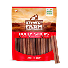 Natural Farm Odor Free Bully Sticks 4-inch chew for long-lasting rewards for small and medium dogs.