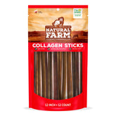 Natural Farm Odor-Free Collagen Chews packaging highlights grain-free rawhide alternative for dogs.