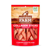 Natural Farm odor-free Super Collagen dog chews 6-inch 5-pack, highlighting odorless design.