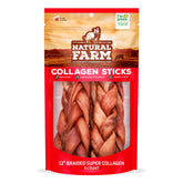Natural Farm Odor-Free Super Collagen dog chews packaging highlights long-lasting chew time.
