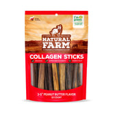 Natural Farm Peanut Butter Collagen Sticks Pack shown for dogs, boosts joint support and dental health.