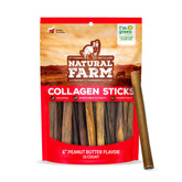 Natural Farm Peanut Butter Stuffed Collagen Stick close-up highlights a dental-friendly chew