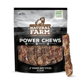 Natural Farm Power Beef Sticks pack front view, ideal for long-lasting chews and rewards.