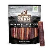 Natural Farm Power Bully Sticks 6-inch pack front — long-lasting dog chew.