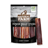 Natural Farm Power Bully Sticks 6in pack front shows long-lasting chew for dogs