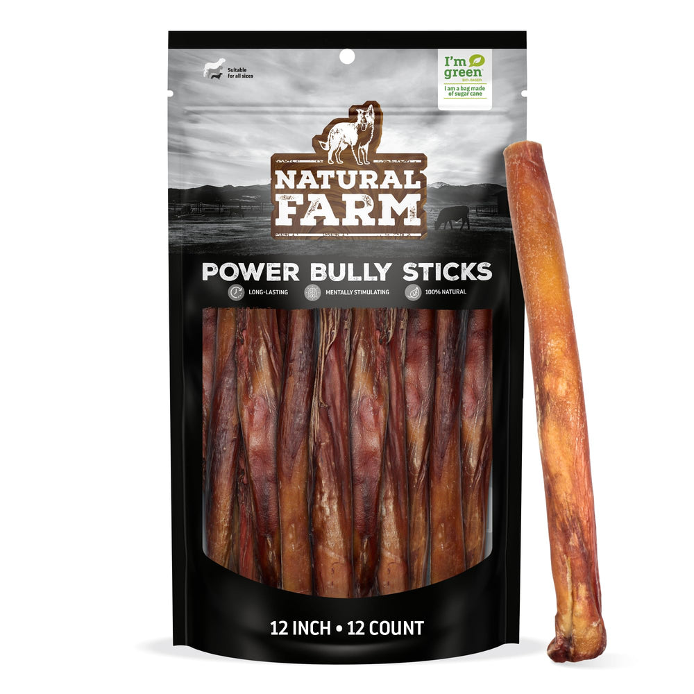 Natural Farm Power Bully Sticks 12-inch pack ready for long lasting chew sessions