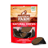Natural Farm Sweet Potato Filled Cow Hooves close-up — durable dual-texture chew for dogs.