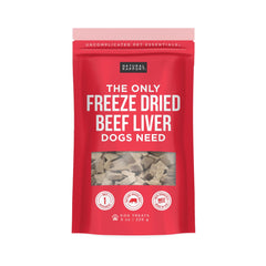 Natural Rapport beef liver dog treats in an 8oz pouch showing packaging and freshness.