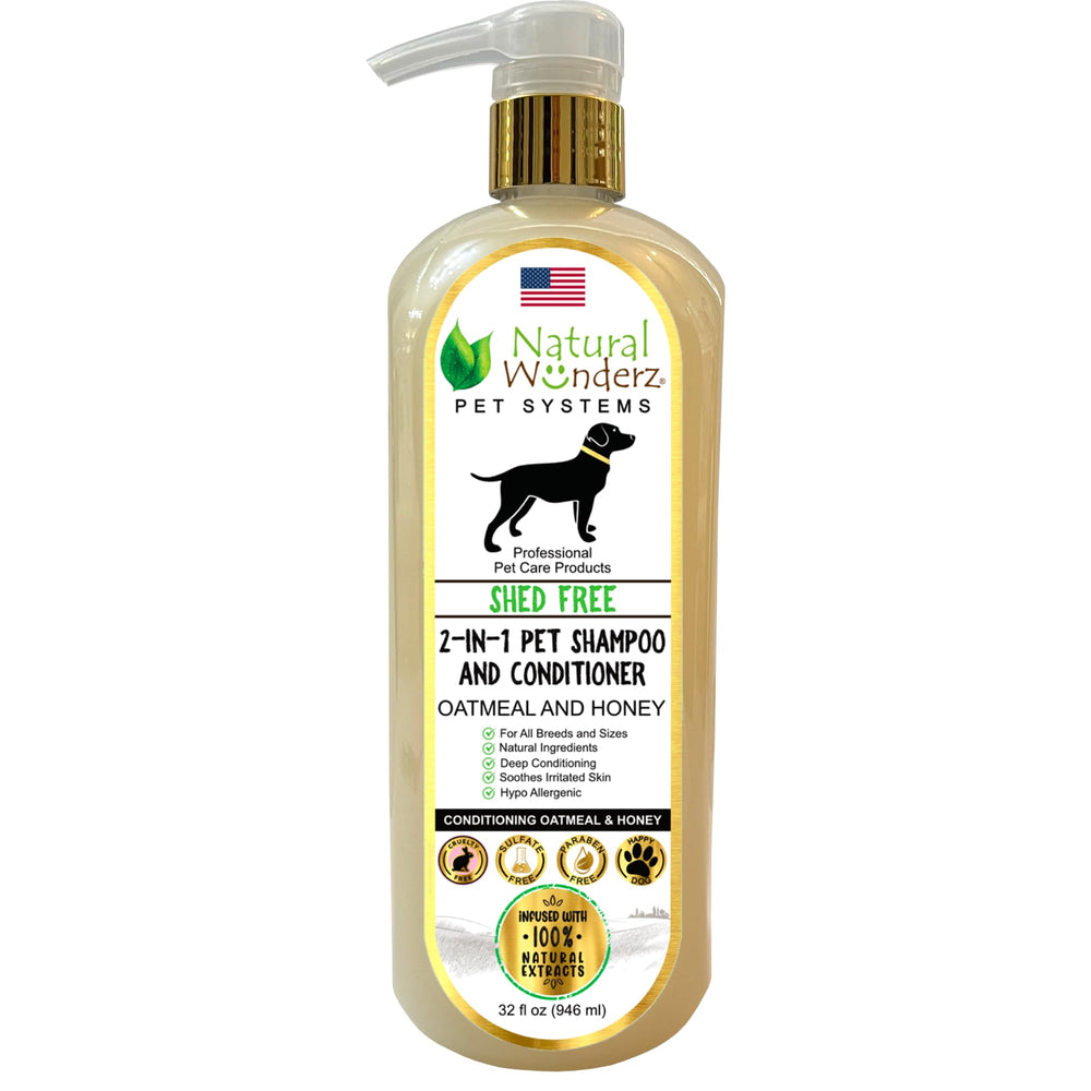 Natural Wunderz pet shampoo bottle shows gentle cleansing for all breeds