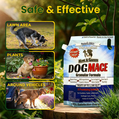 Nature's MACE Dog Mace granules in garden beds deterring dogs from flowers