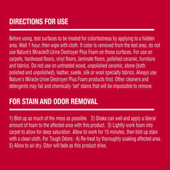 Nature's Miracle Urine Destroyer Plus on carpet fibers for stain lift