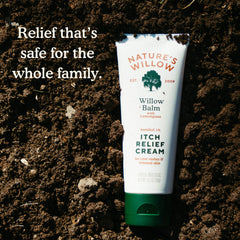 Nature's Willow Itch Relief Lotion packaging highlighting non-toxic and fragrance-free design.
