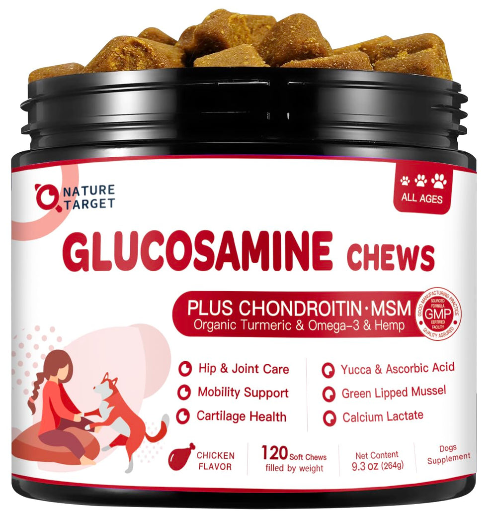 Nature Target dog joint chews bottle supports joint mobility and everyday activity.