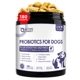 Nature Target probiotics dogs chews open bottle shows a tasty daily digestive support option.