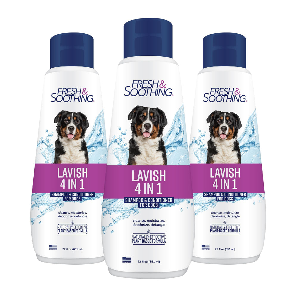Naturel Promise Fresh & Soothing Lavish 4-in-1 bottle shows gentle coat cleansing.