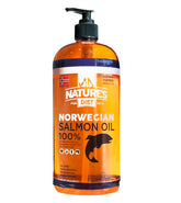 Nature's Diet salmon oil pump bottle ready for easy daily serving.