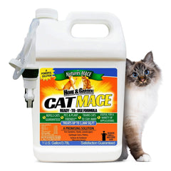 Nature's MACE cat deterrent spray bottle guarding outdoor garden spaces