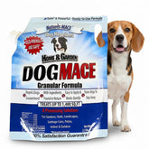 Nature's MACE granular dog repellent granules in bag deter dogs from lawns and flower beds.
