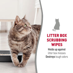 Nature's Miracle Litter Box Scrubbing Wipes enzymatic formula shown on a wipe