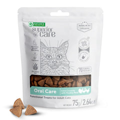 Nature's Protection cat dental treats packaging showing resealable pouch for fresh daily care