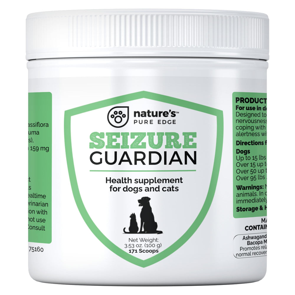 Nature's Pure Edge nervous-system-relief bottle promoting pet relaxation.