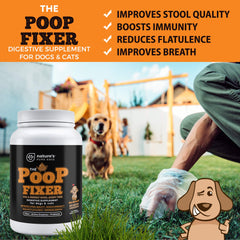 Nature's Pure Edge Poop Fixer fiber-rich grass fiber blend for pets' digestion.