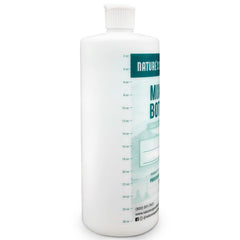 Nature's Specialties mixing bottle graphics illustrate dilution levels for accurate grooming formulas.