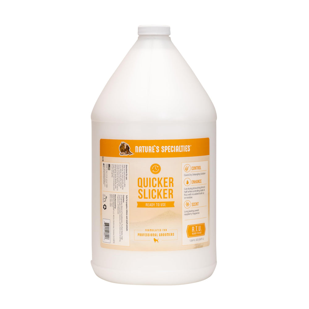 Nature's Specialties Quicker Slicker bottle close-up for detangling prep